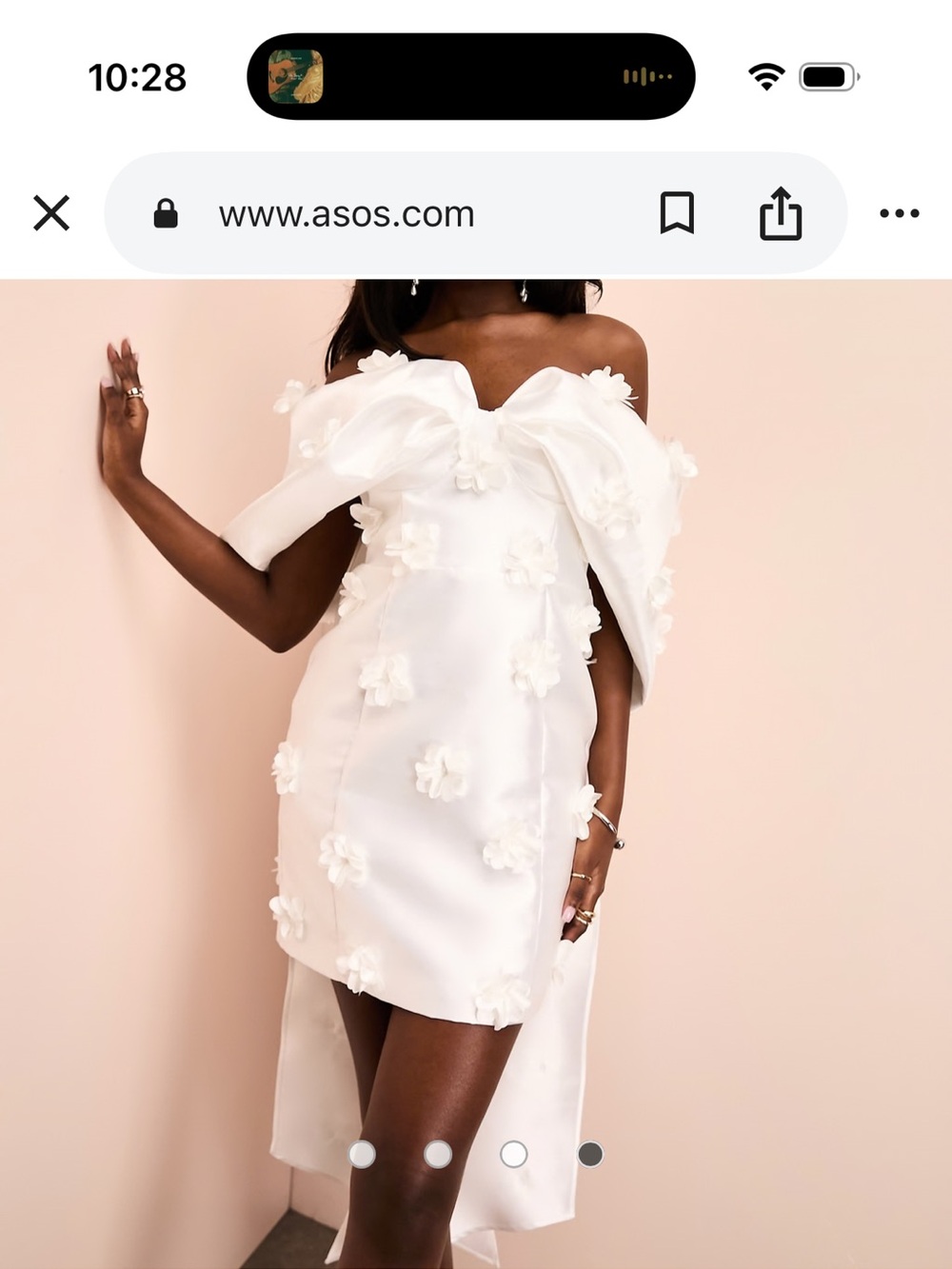 ASOS Luxe 3D Floral Off-Shoulder Bardot Mini Dress in White